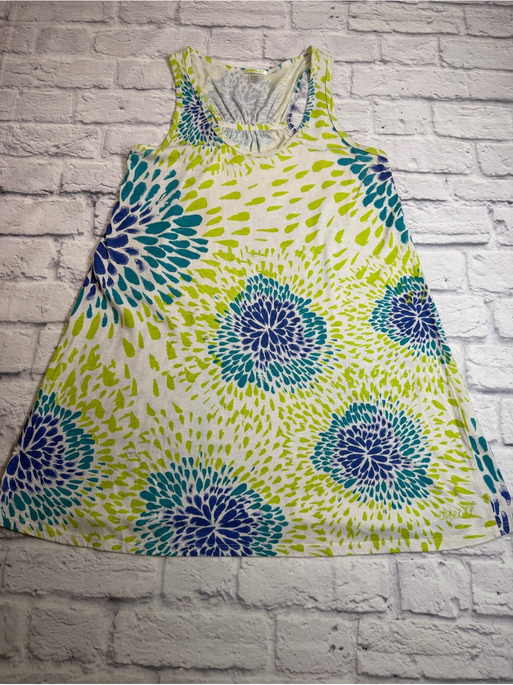 O'Neill Sleeveless Floral Tank Dress Swim Cover Up. Blue/ Lime. Size M.
